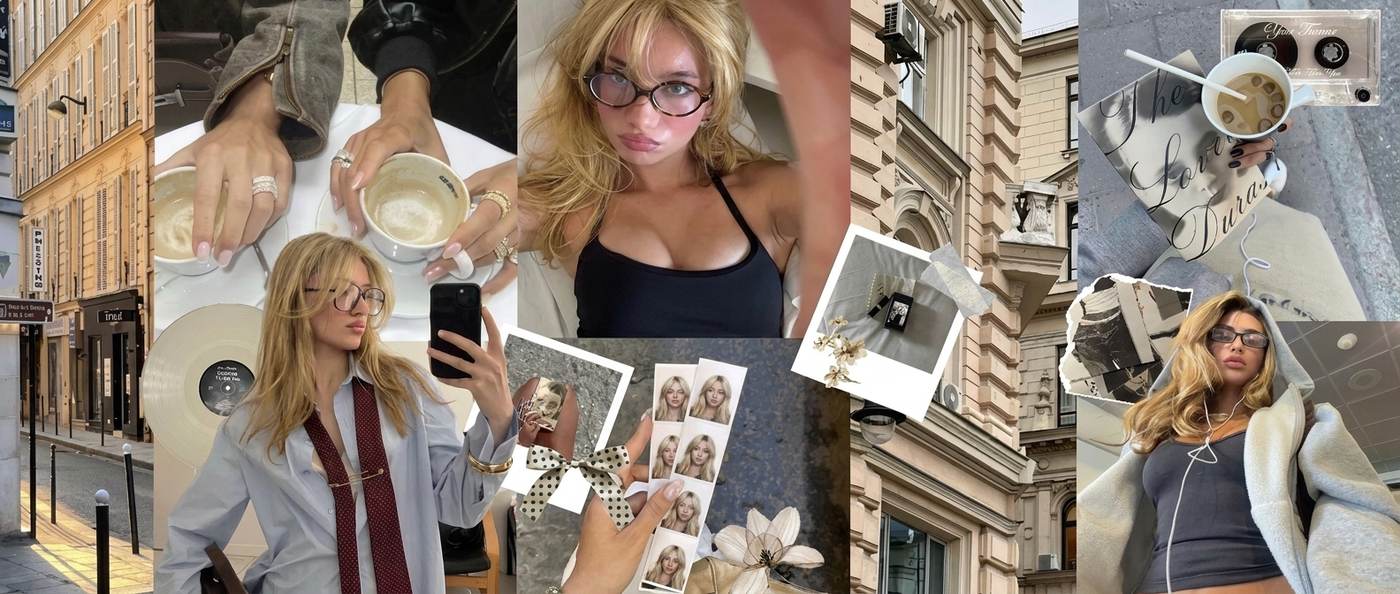 Seamless Instagram carousel made in PSTR: one beige Paris scene flowing across three slides
